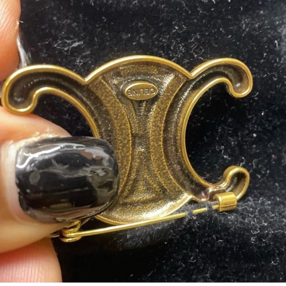 Vintage Celine Gold Double C Signature Brooch - Picture 2 of 2
